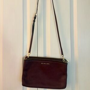 Michael Kors Burgundy Leather Crossbody with Gold Hardware